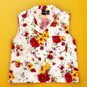 Erika Floral Sleeveless Button Front Blouse – Women’s XL – Soft Cotton Blend